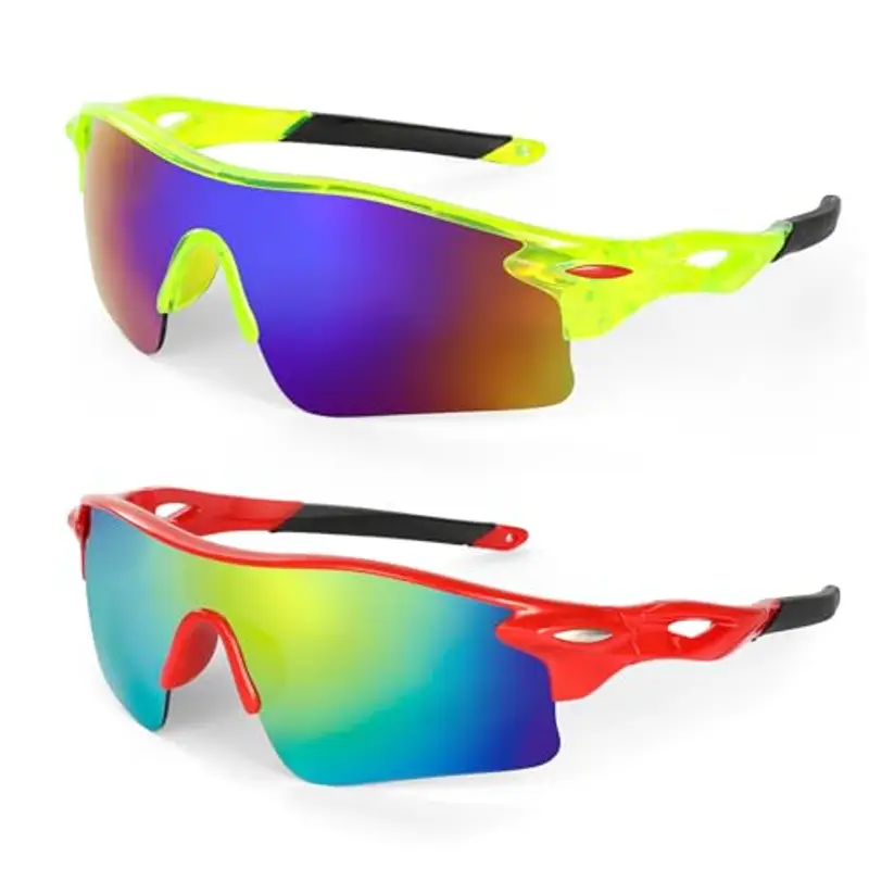 Hifot 2 Pezzi Occhiali da Sole Bambino Bambina Occhiali Ciclismo Running Sportivi Protezione UV400 Occhiali Veloci per 6 a 14 Anni