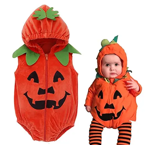 Hifot Vestito Zucca Neonato, Costume Zucca Bambino Pagliaccetto Neonato Costumi Halloween Bambini Ragazze Ragazzi