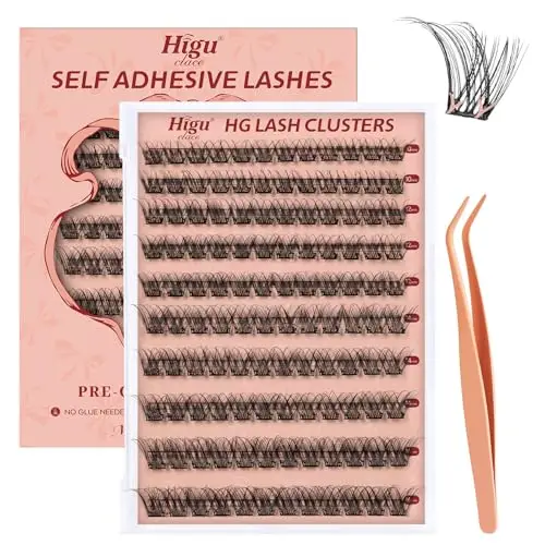 Higu clace Ciglia autoadesive, set di 120 ciglia preincollate, mix 10-16 mm, pinzette per ciglia, senza colla e
