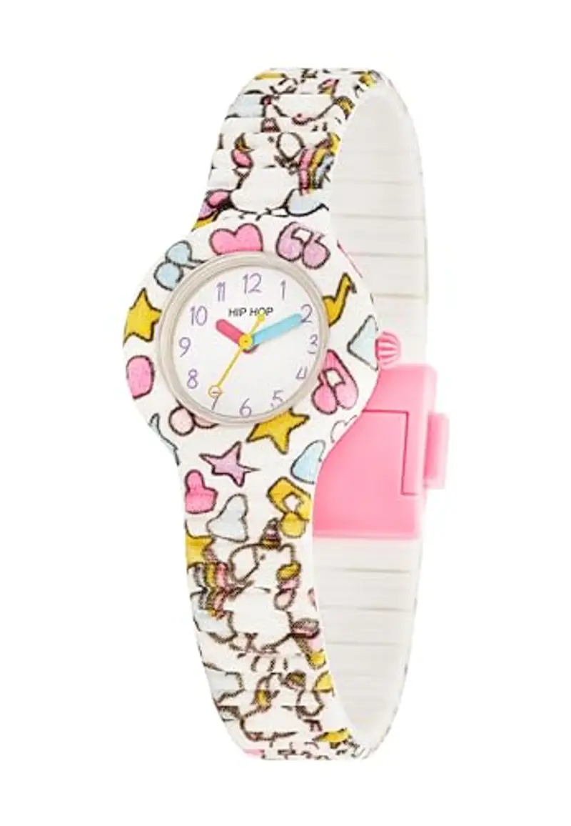 HIP HOP Collezione Kids Fun, Orologio Bambina Rainbow & Unicorn, Cinturino in Silicone Intercambiabile e Regolabile, Indici e Sfere