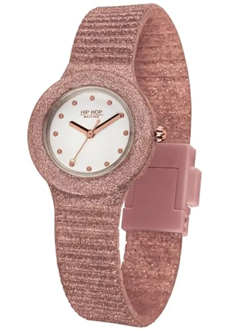 HIP HOP Orologio Solo Tempo Rose Gold Sparkling Mania per Donna e Bambina Completamente Glitterato in Silicone Morbido Resistente all'Acqua