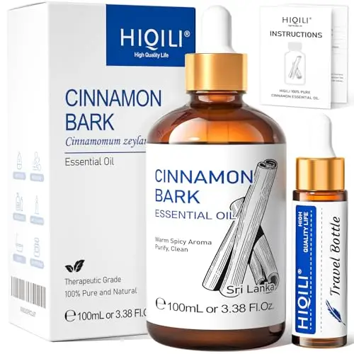 HIQILI Olio Essenziale di Cannella 100ml per Farmacia, Diffusore, Giardino e Cucina - 100% Naturale Puro