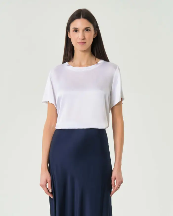 Blusa maniche corte Hlo! bianca in raso di viscosa