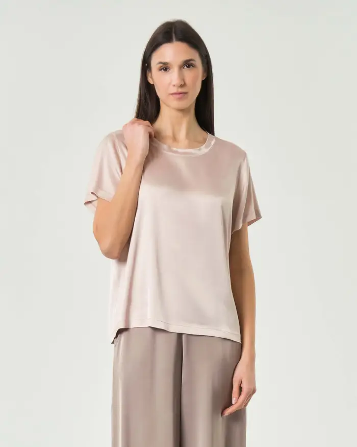 Blusa maniche corte Hlo! cipria in raso di viscosa