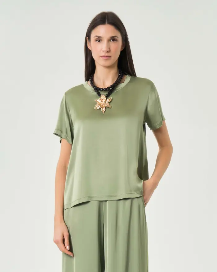 Blusa maniche corte Hlo! salvia in raso di viscosa