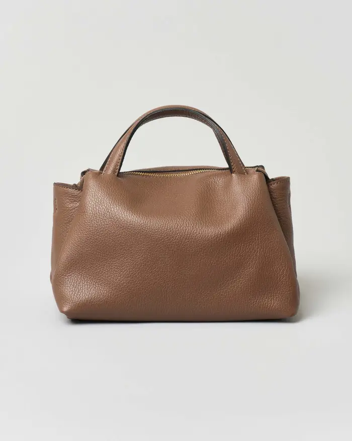 Borsa a mano piccola in pelle morbida effetto martellato marrone con tracolla più lunga rimovibile