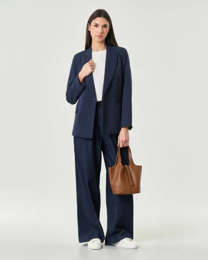 Jeans wide leg Hlo! blu lavaggio super stone wash con pince sul davanti