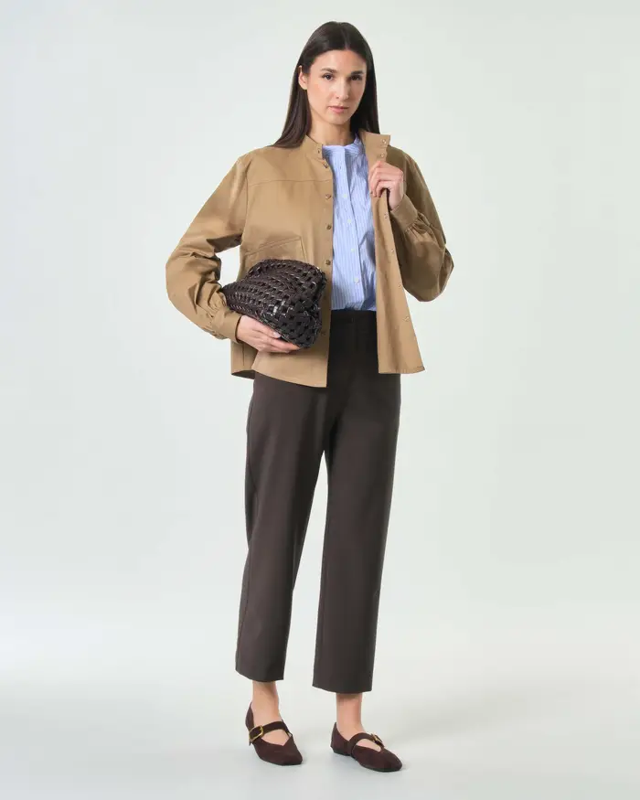 Hlo! Pantalone cropped slim fit blu con tasche alla francese
