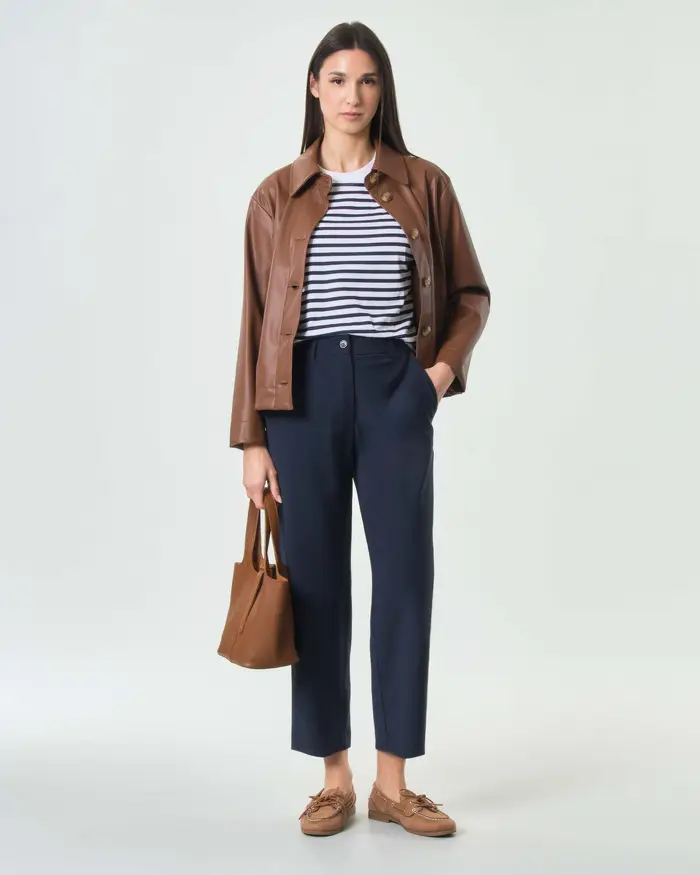 Hlo! Pantalone cropped slim fit marroni con tasche alla francese