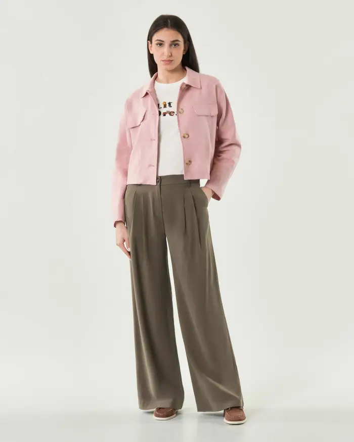 Hlo! Pantalone verde militare wide in misto viscosa con pince e passanti