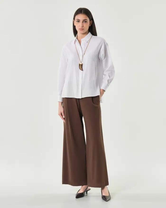 Hlo! Pantalone wide marrone con pince ed elastico in vita