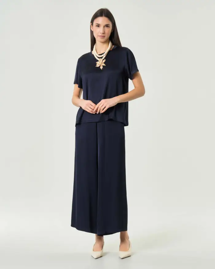 Pantaloni cropped Hlo! blu in raso di viscosa