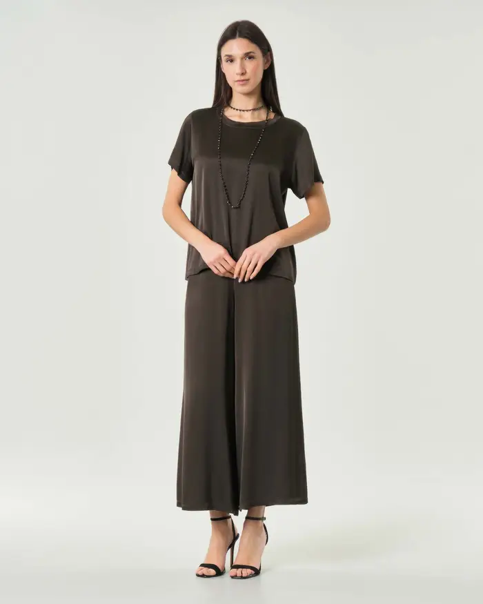 Pantaloni cropped Hlo! marroni in raso di viscosa