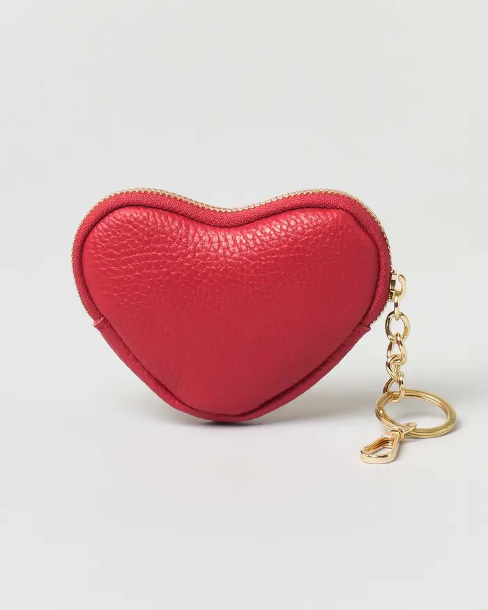 Portachiavi rosso in pelle a forma di cuore con cerniera
