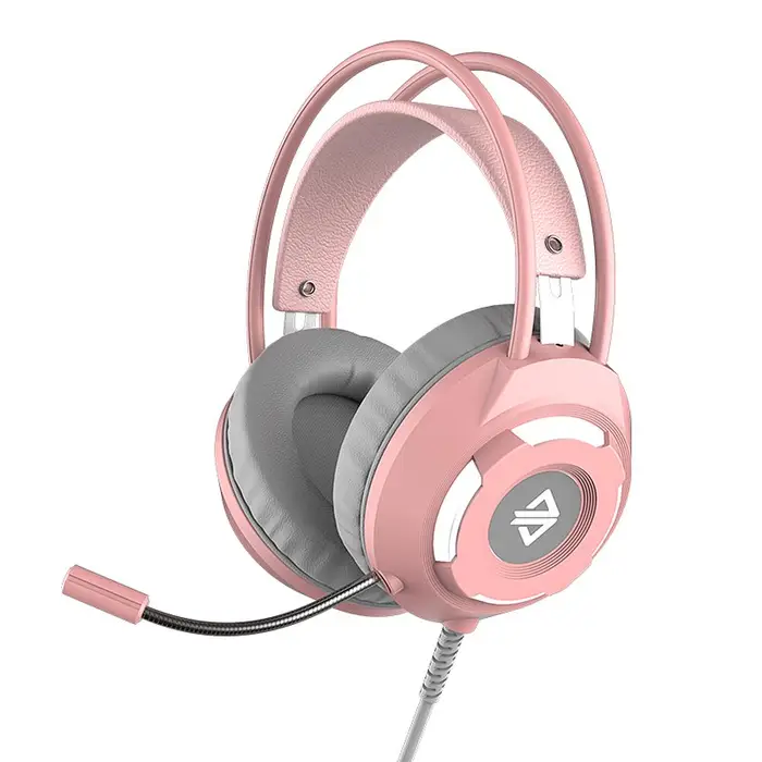 Honor Electronics Ajazz AX120 - Cuffie da gioco stereo a 7 1 canali con cancellazione del rumore, cuffie over-ear con microfono e bassi rosa