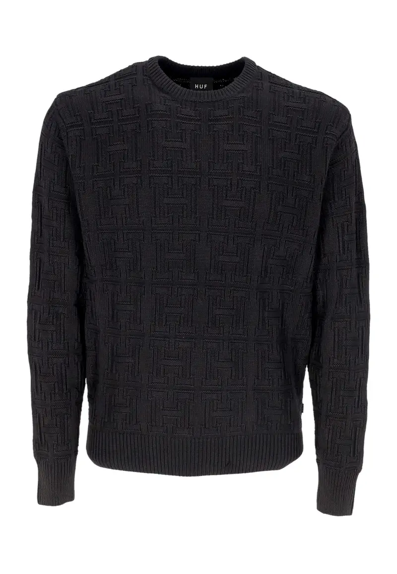 HUF Maglione Uomo Interlaced Jacquard Overdyed Crew Black