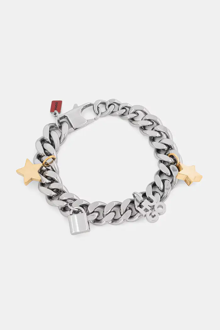 HUGO braccialetto da uomo in acciaio inox con smalto E-VALENTINCHARMS-BRA Argento