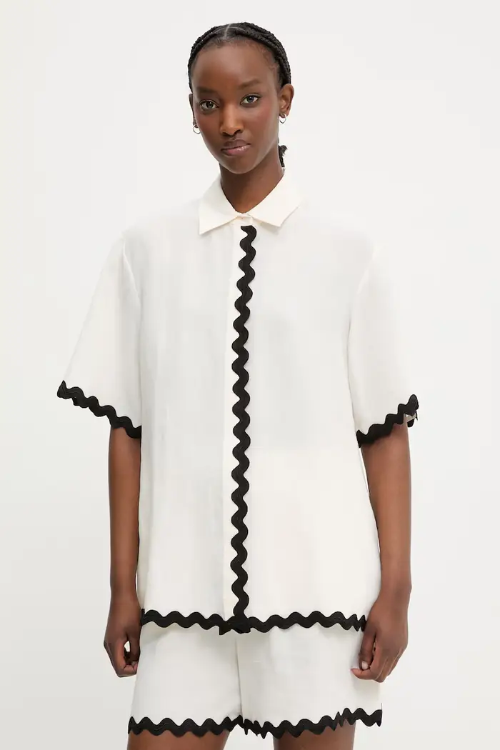 camicia da donna con misto lino Camule-1 Beige