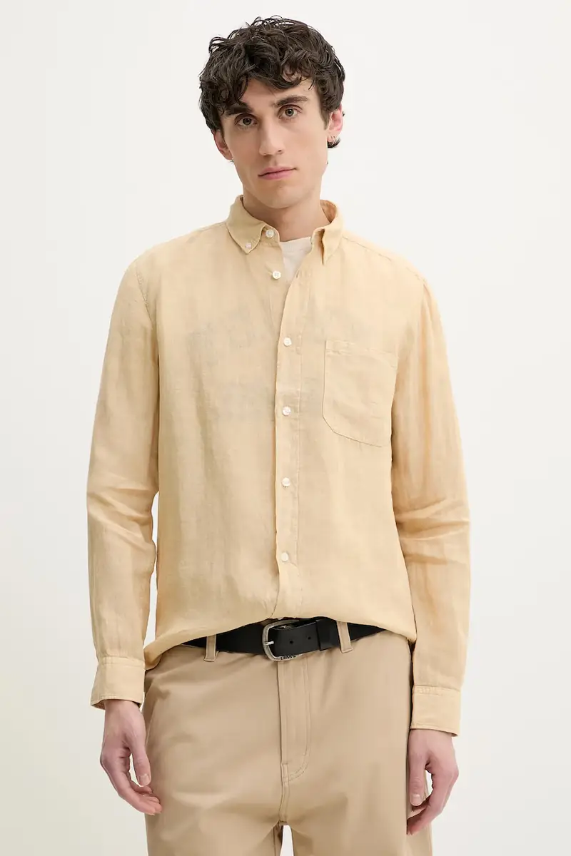 HUGO camicia di lino colore beige 50514162