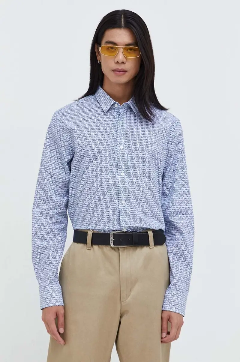 HUGO camicia in cotone uomo colore blu