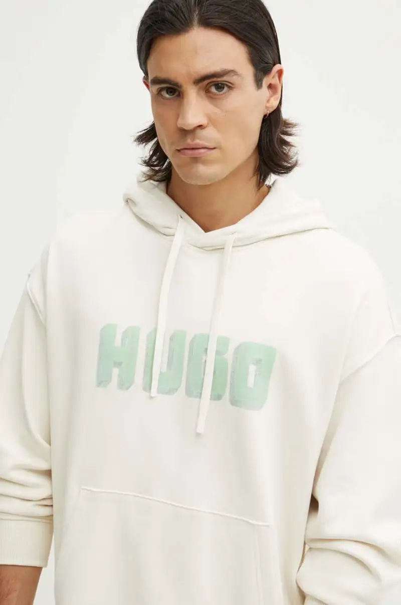 HUGO felpa in cotone uomo colore beige con cappuccio 50516655