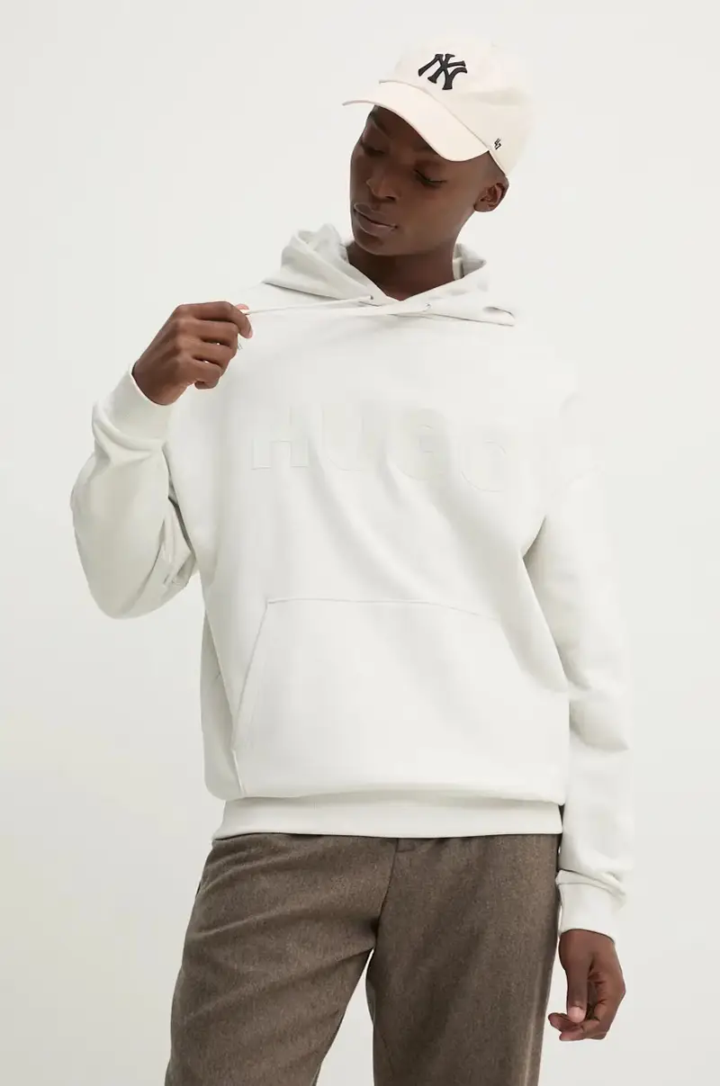 HUGO felpa in cotone uomo colore beige con cappuccio 50529090