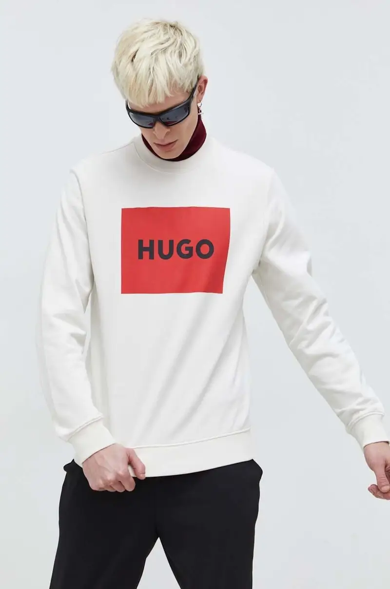 HUGO felpa in cotone uomo colore bianco Beige
