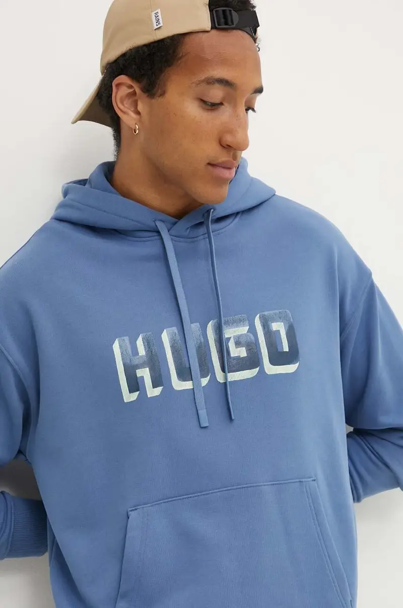 HUGO felpa in cotone uomo colore blu con cappuccio 50516655
