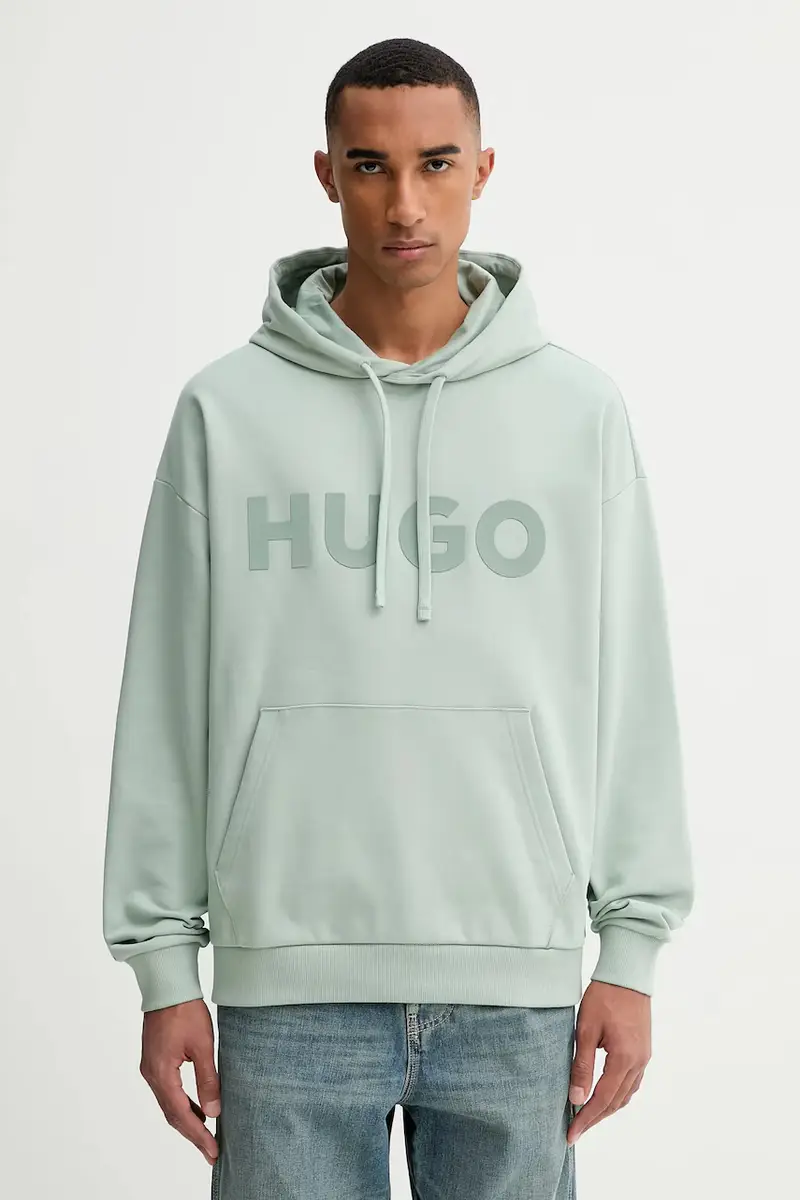 HUGO felpa in cotone uomo colore nero con cappuccio 50529090 Verde