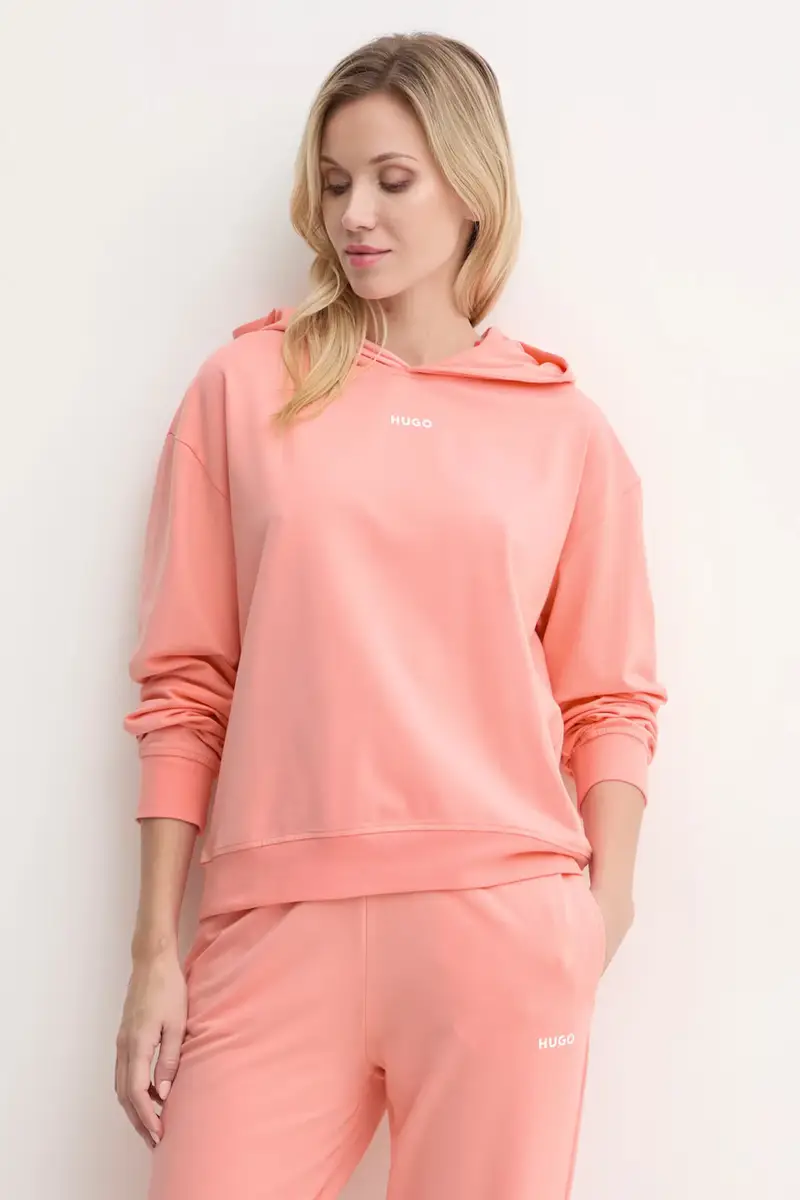 HUGO felpa lounge colore arancione con cappuccio 50490594