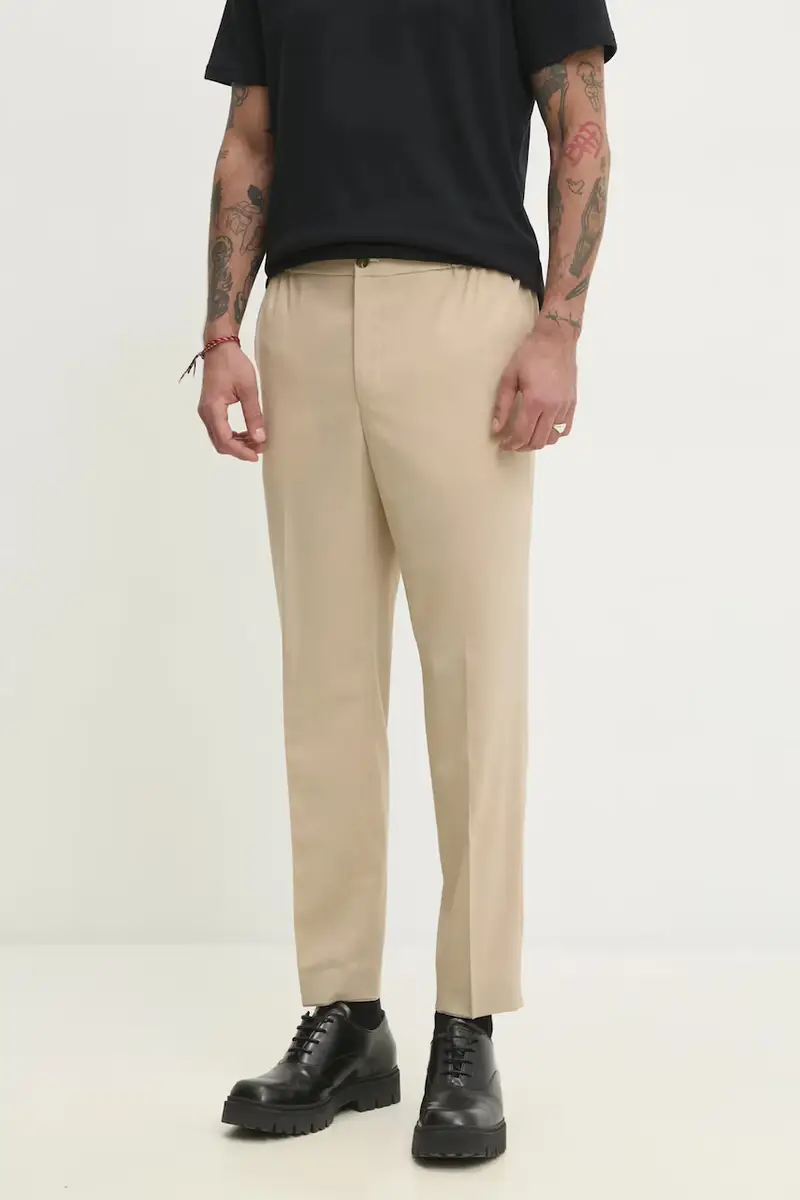 HUGO pantaloni in misto lana uomo colore beige 50538299