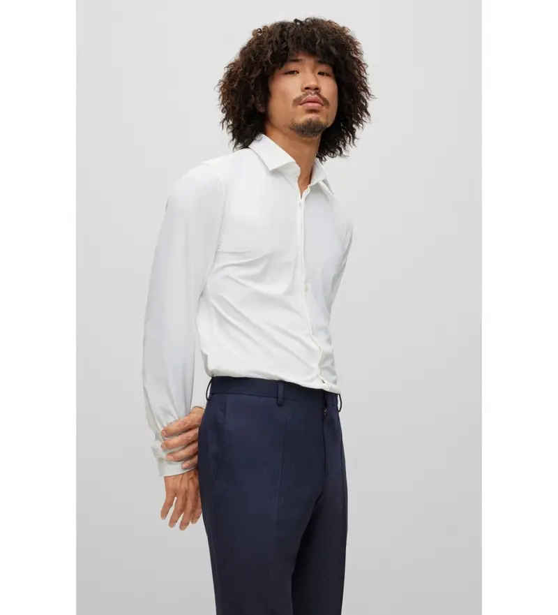 HUGO per uomo 50481195 Camicia Kenno bianca, Bianco, Casual, Poliamide, Manica lunga Rosso