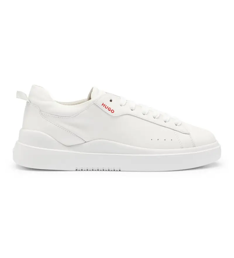 HUGO per uomo 50499261 Sneaker Blake in pelle bianca, Bianco, Basso, Stringhe, Casual Rosso