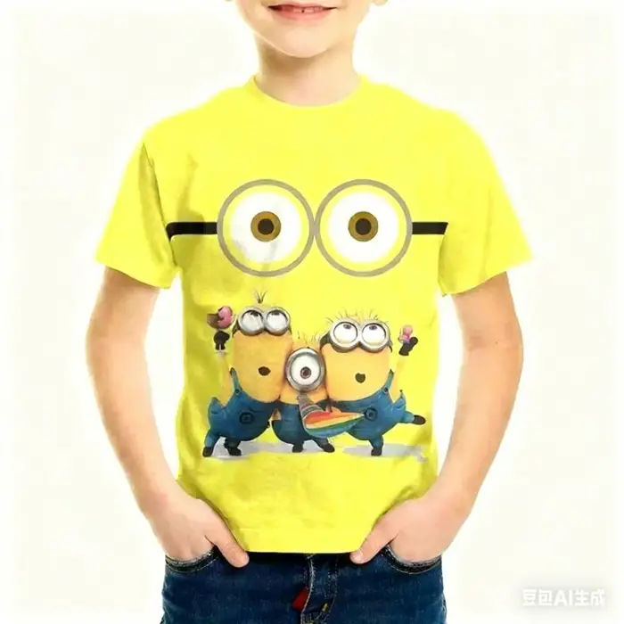 huiteng1 2026 Nuova Serie Minions Maglia Fantasia Cartoni Animati Abbigliamento Sportivo da Esterno Casual Girocollo Manica Corta Top per
