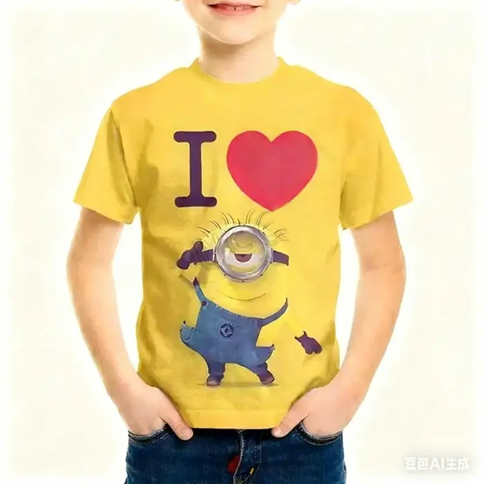 huiteng1 2026 Nuova Serie Minions Maglia Fantasia Cartoni Animati Abbigliamento Sportivo da Esterno Casual Girocollo Manica Corta Top per
