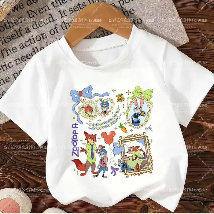 huiteng1 2026 Zootopia Judy&Nick&Gary Maglietta per Bambini Casual Cotone Manica Corta Magliette Comoda Top Street Fashion Abbigliamento
