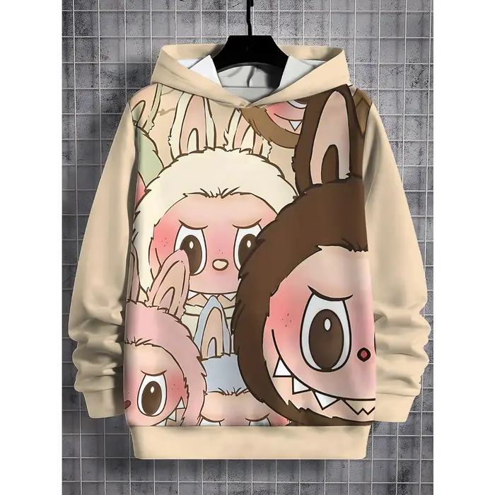 huiteng1 Felpa con cappuccio da bambino stampata LABUBU 2025, carina in stile cartone animato, felpa da ragazza, abbigliamento sportivo