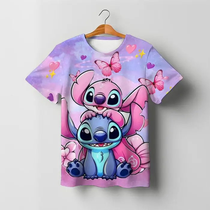 huiteng1 Maglietta Kawaii Stitch da Ragazza Abbigliamento per Bambina Magliette per Bambini Abiti per Bambini 2025 Estate Manica Corta