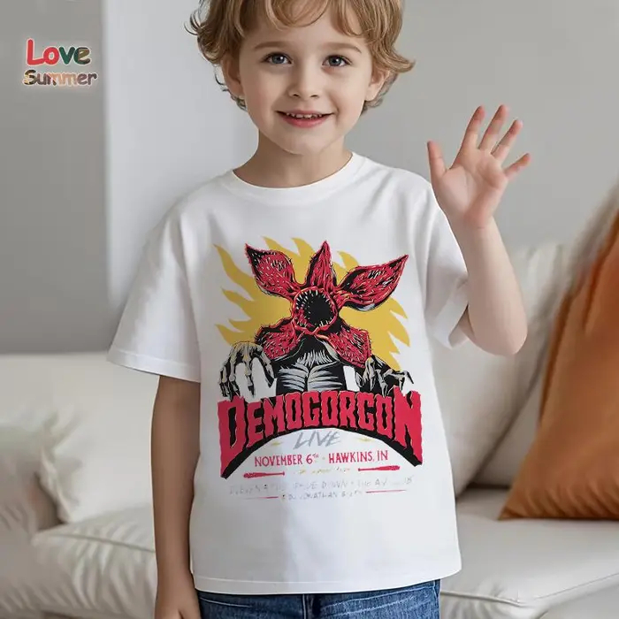 huiteng1 Maglietta Stranger Demogorgon Stampata per Bambini Ragazzi Ragazze Manica Corta Classica 1983 Design Sottosopra T-Shirt Regalo per