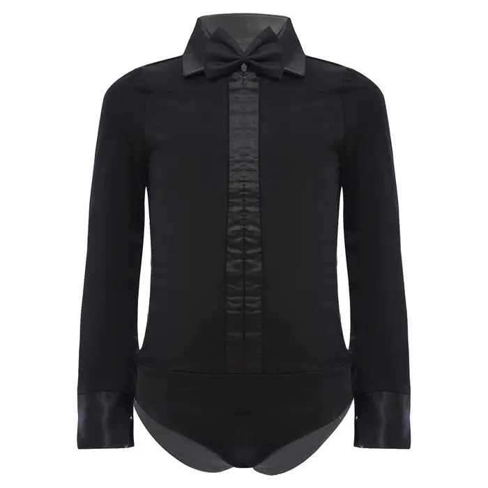 HULIJA Body da competizione latino per ragazzi colletto rovesciato manica lunga design papillon abbigliamento da ballo per performance