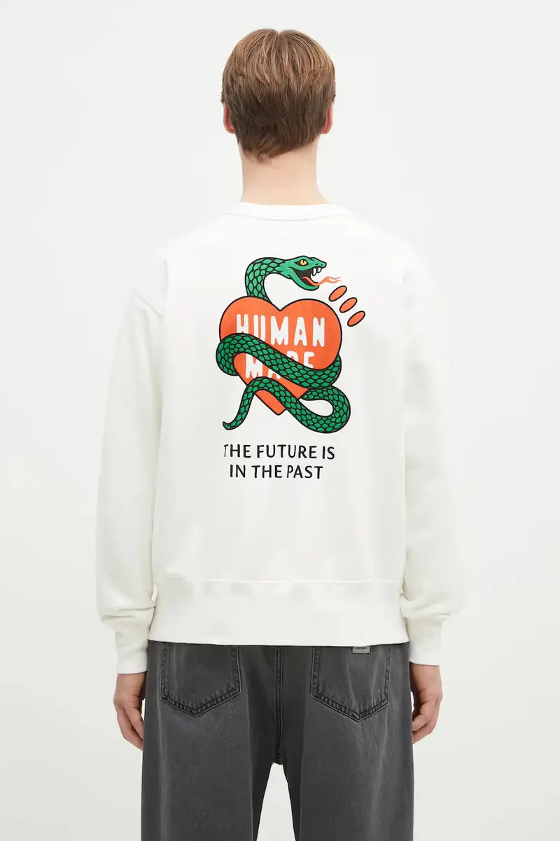 Human Made felpa in cotone TSURIAMI SWEATSHIRT uomo colore bianco HM29CS011
