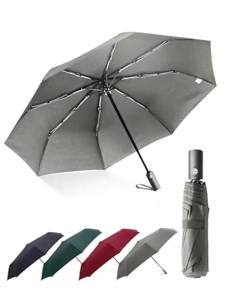 HW CASA Ombrello Pieghevole Antivento 105 CM, Apertura Chiusura Automatico, Ombrello Grande con 8 Nervature in Lega di Fibra di Vetro