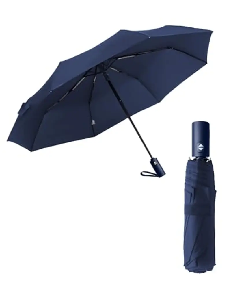 HW CASA Ombrello Pieghevole Antivento, 105CM Ombrello Automatico, 8 Stecche Rinforzo in Fibra di Vetro Ombrello Antivento Robusto, Compatto