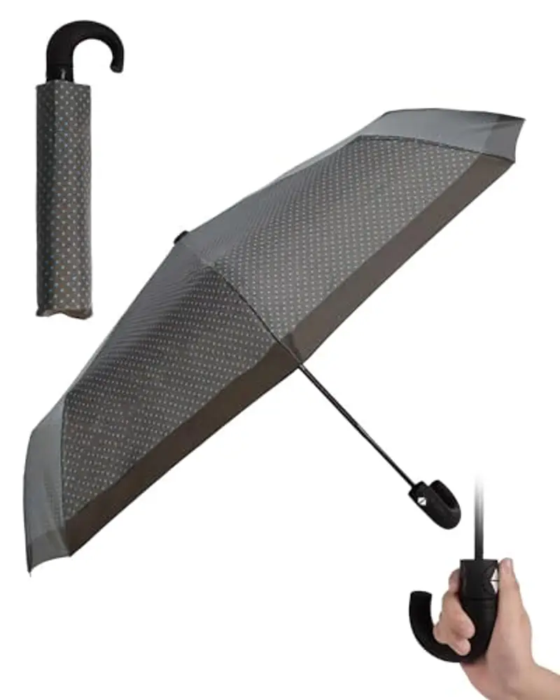 HW CASA Ombrello Pieghevole Automatico con Diametro di Apertura di 105cm, Ombrello Grande, 8 Stecche Rinforzo in Fibra di