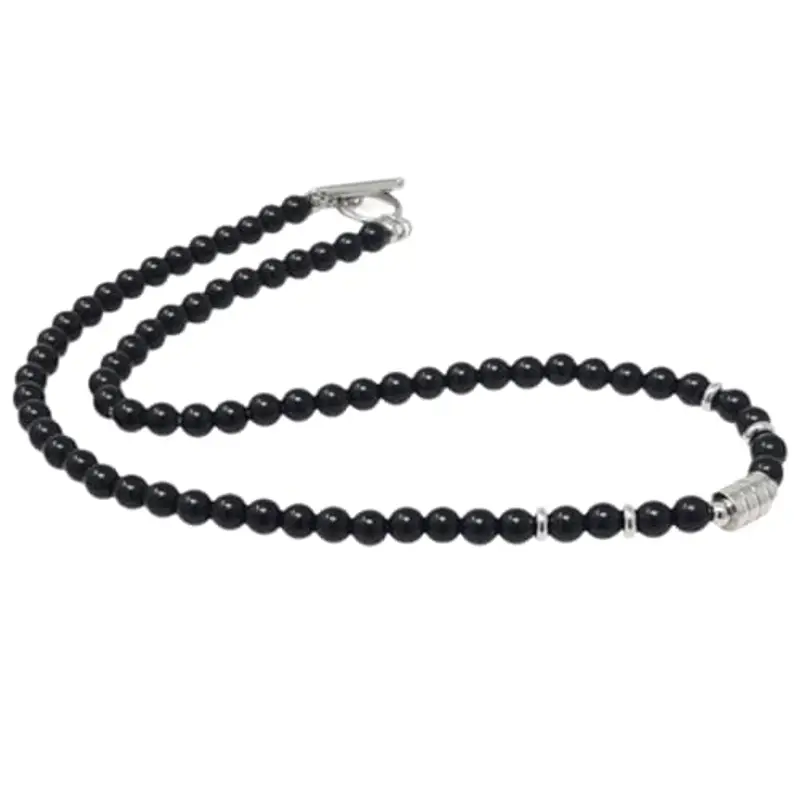 HYRKOTW Collana Uomo, Collana Uomo in Pietre Naturali con Perle di Ossidiana Nera 6MM - Gioiello Maschile Elegante, Ideale per Lui