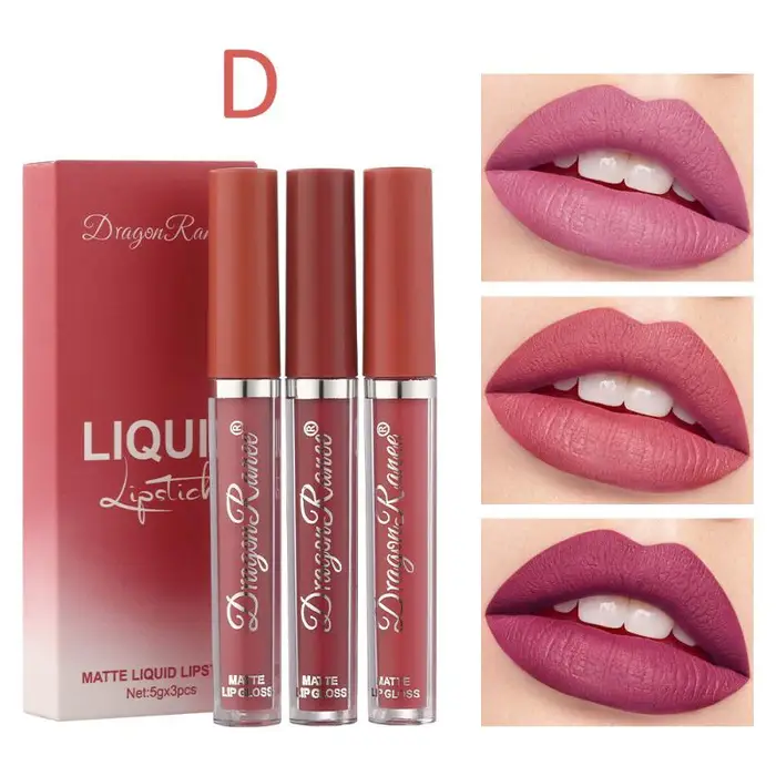 i-Beautiful Set di smalti per labbra opachi a 3 colori per trucco Set di rossetti per rossetti opachi impermeabili in tazza antiaderente in
