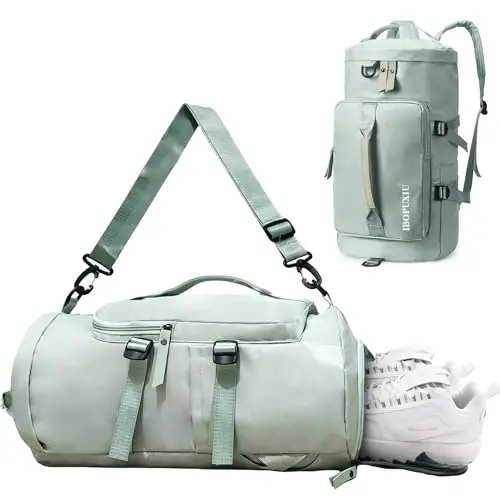 IBOPUXIU Borsone Palestra Verde con Scomparto Scarpe e Tasca Umida, Borsa Sportiva Impermeabile Multiuso per Gym