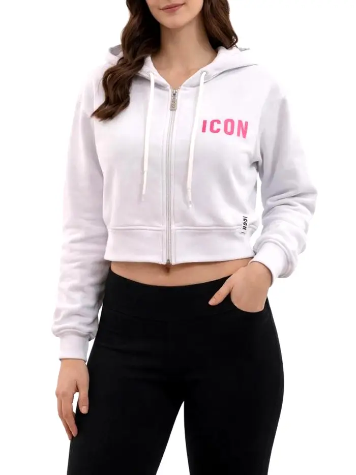felpa zip icon da donna - bianco
