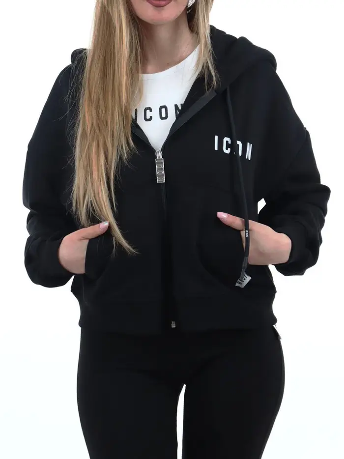 felpa zip icon da donna - nero