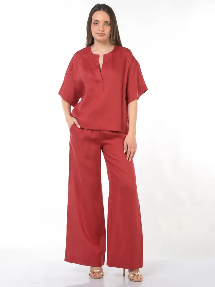pantalone da donna Icona By Kaos in lino con elastico Rosso